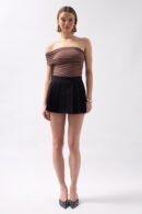 Pleated Mini Shorts Skirt - Black Fashion - Globality Store - Women Clothes Wholesale Turkey