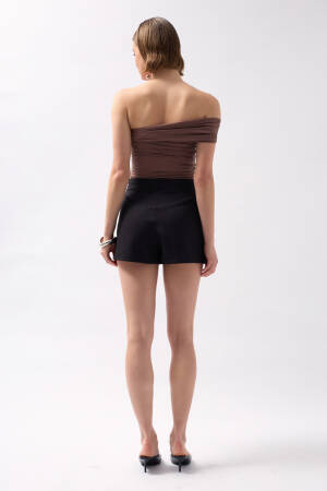 Pleated Mini Shorts Skirt - Black Fashion - Globality Store - Women Clothes Wholesale Turkey