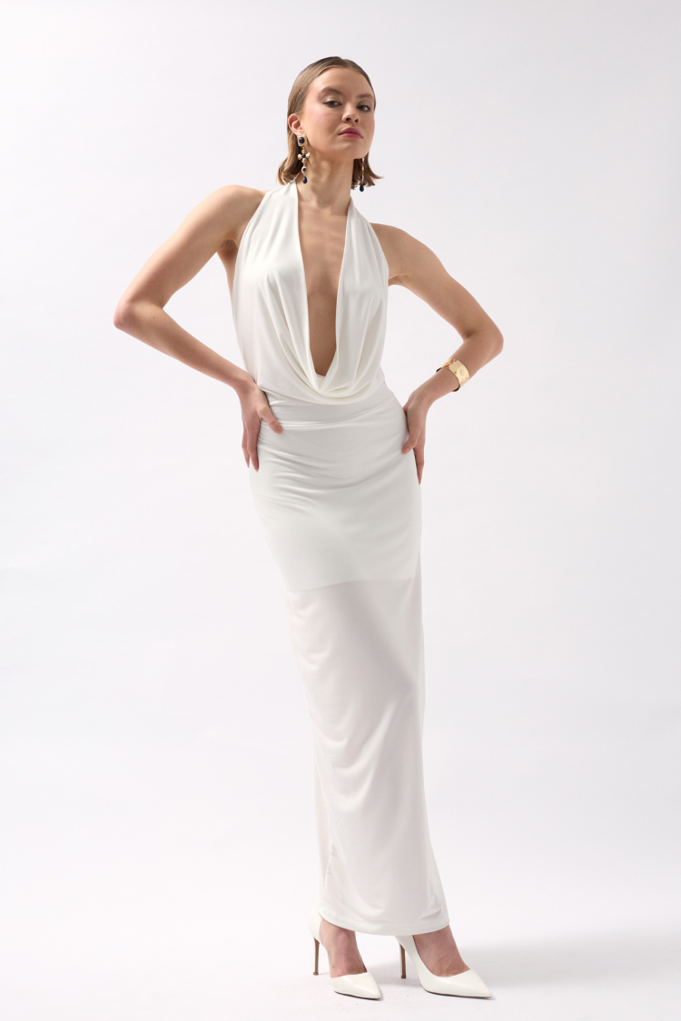 Shawl Neck Drawstring Maxi Dress