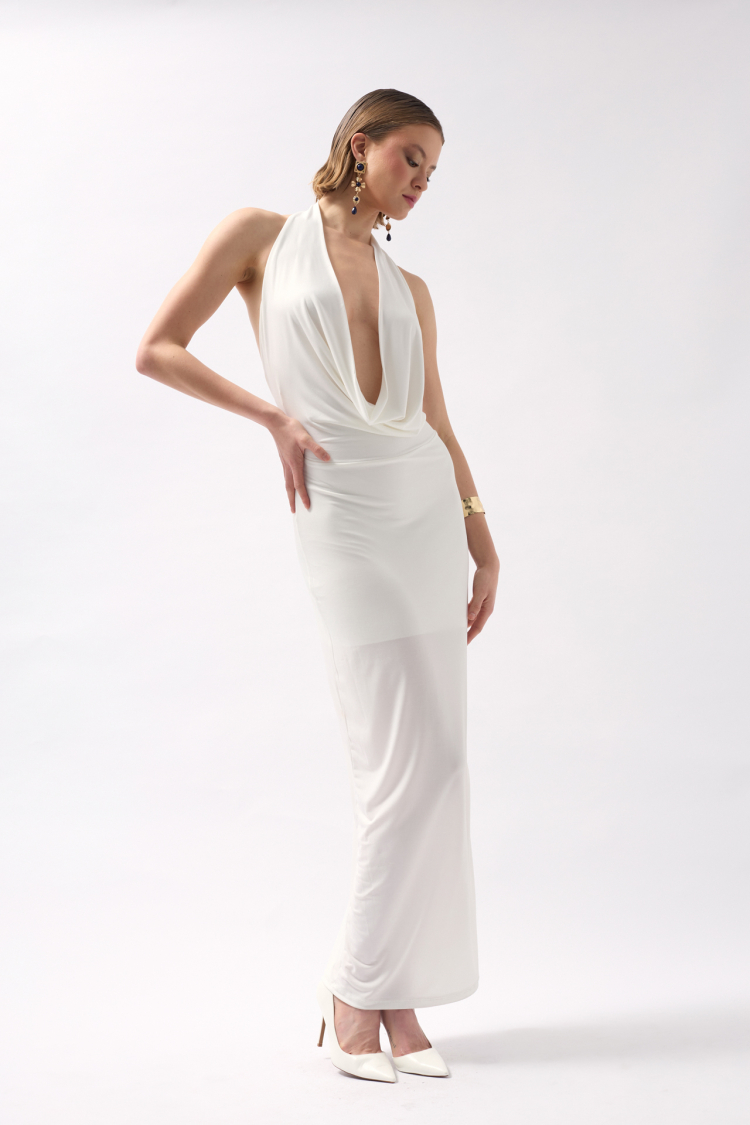Shawl Neck Drawstring Maxi Dress