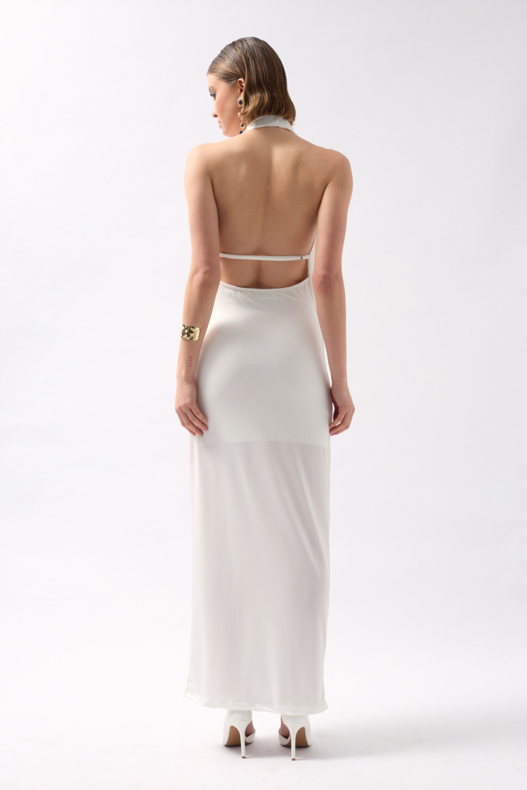 Shawl Neck Drawstring Maxi Dress