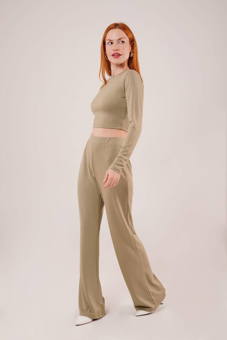 Ribbed Blouse And PantsDouble Suit
