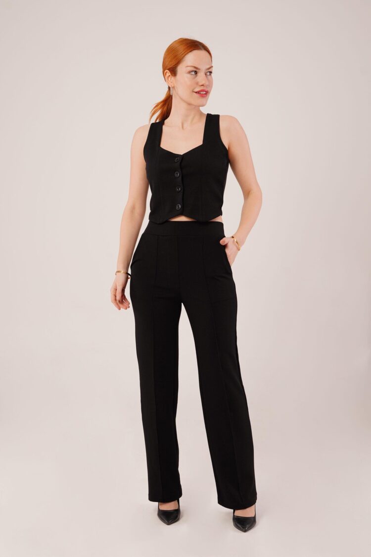 Thick Strap Buttoned Vest And PantsWholesale Suit - Lustrin - Globality Store - Women Clothes Wholesale Turkey