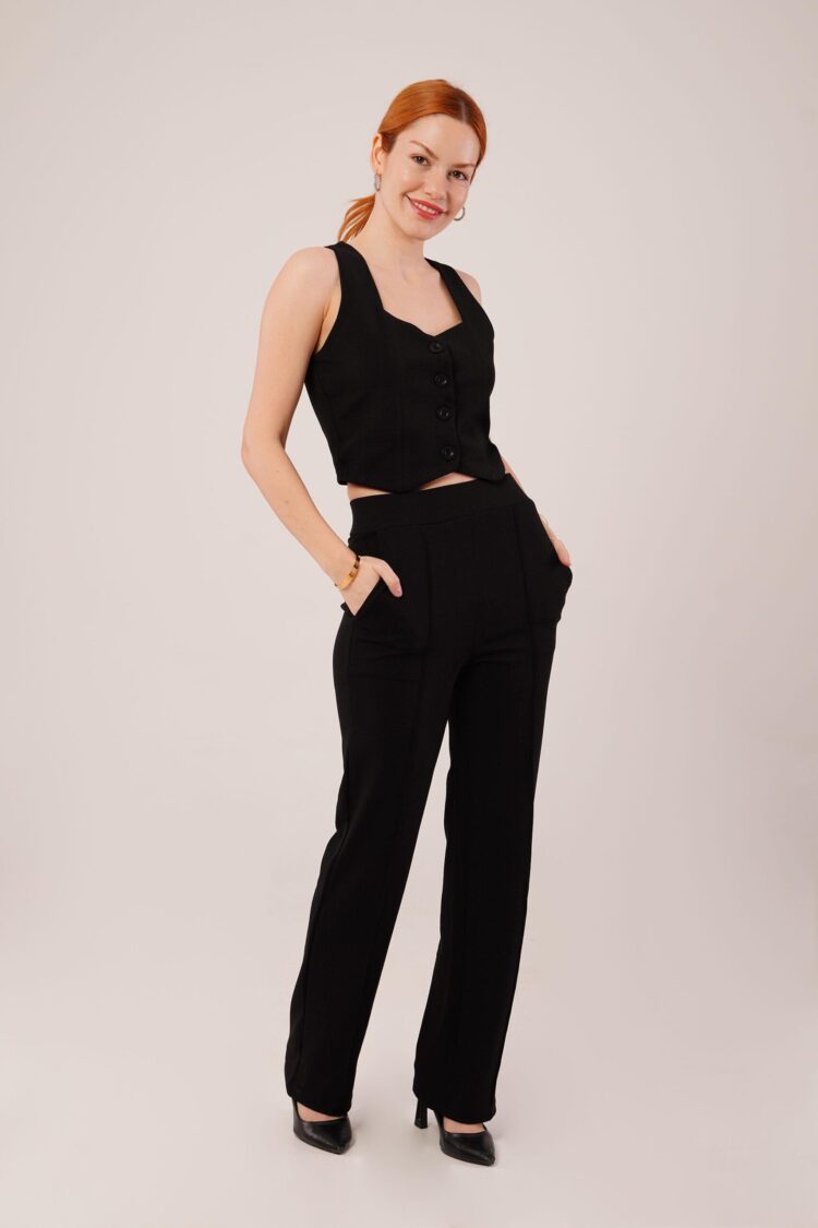 Thick Strap Buttoned Vest And PantsWholesale Suit