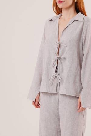 Front Drawstring Detailed Pants And Shirt Wholesale Gray Two Piece Suit - Lustrin - Globality Store - Women Clothes Wholesale Turkey