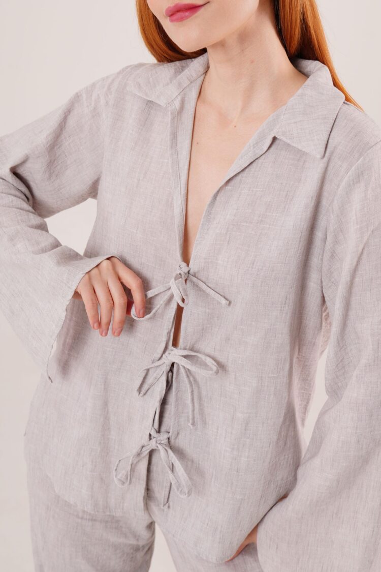 Front Drawstring Detailed Pants And Shirt Wholesale Gray Two Piece Suit