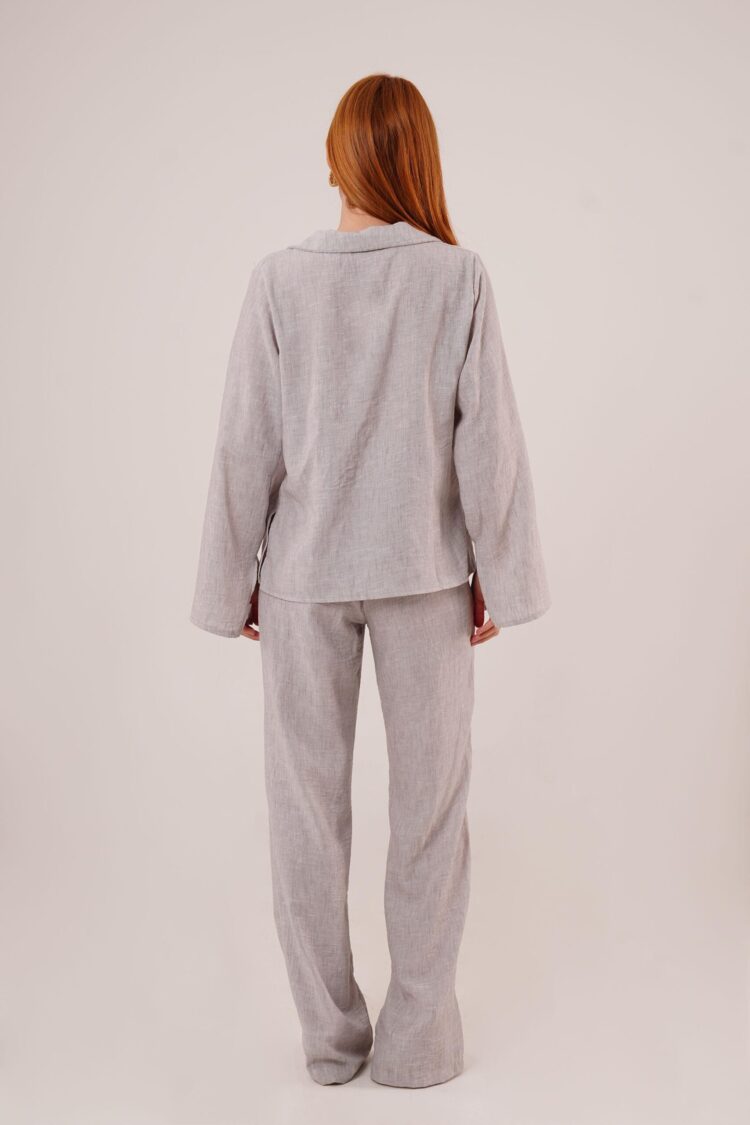 Front Drawstring Detailed Pants And Shirt Wholesale Gray Two Piece Suit