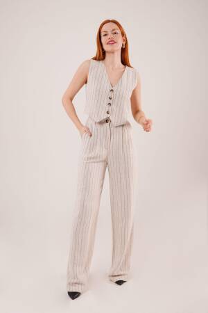 Wholesale Double Suit With Vest And Pants Black Stripe - Lustrin - Globality Store - Women Clothes Wholesale Turkey