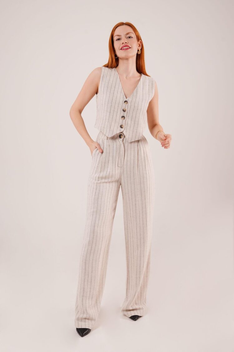 Wholesale Double Suit With Vest And Pants Black Stripe - Lustrin - Globality Store - Women Clothes Wholesale Turkey