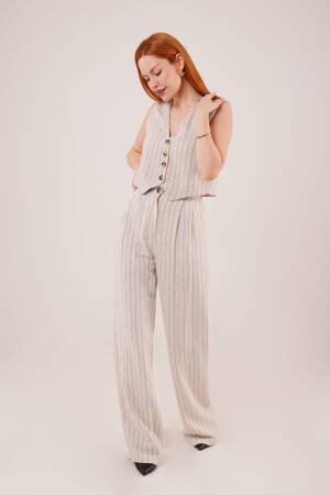 Wholesale Double Suit With Vest And Pants Black Stripe - Lustrin - Globality Store - Women Clothes Wholesale Turkey