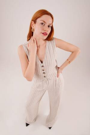 Wholesale Double Suit With Vest And Pants Black Stripe - Lustrin - Globality Store - Women Clothes Wholesale Turkey