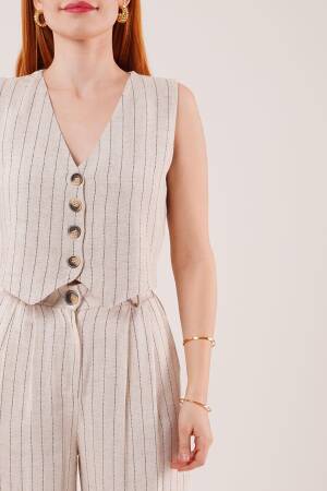 Wholesale Double Suit With Vest And Pants Black Stripe - Lustrin - Globality Store - Women Clothes Wholesale Turkey
