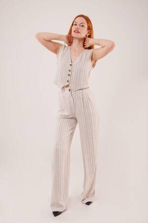 Wholesale Double Suit With Vest And Pants Black Stripe - Lustrin - Globality Store - Women Clothes Wholesale Turkey
