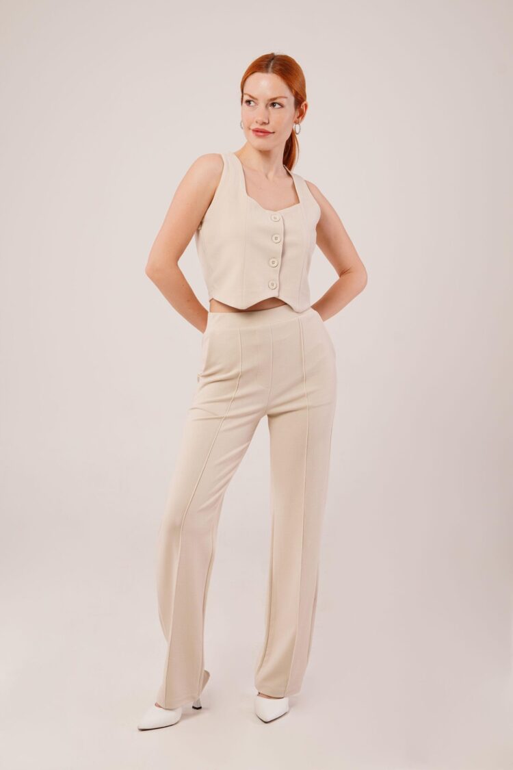 Thick Strap Buttoned Vest And PantsWholesale Suit - Lustrin - Globality Store - Women Clothes Wholesale Turkey