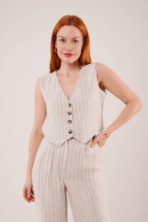 Wholesale Double Suit With Vest And PantsStripe - Lustrin - Globality Store - Women Clothes Wholesale Turkey