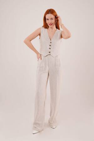 Wholesale Double Suit With Vest And PantsStripe - Lustrin - Globality Store - Women Clothes Wholesale Turkey