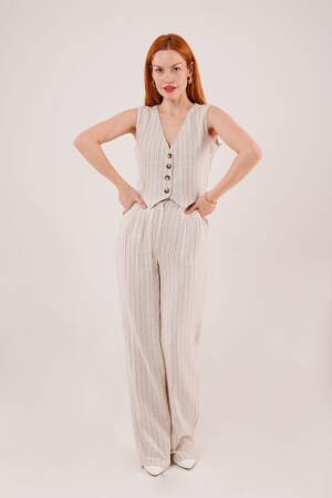 Wholesale Double Suit With Vest And PantsStripe - Lustrin - Globality Store - Women Clothes Wholesale Turkey