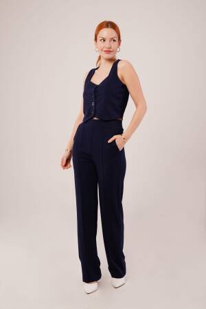Thick Strap Buttoned Vest And Pants Navy Wholesale Suit - Lustrin - Globality Store - Women Clothes Wholesale Turkey