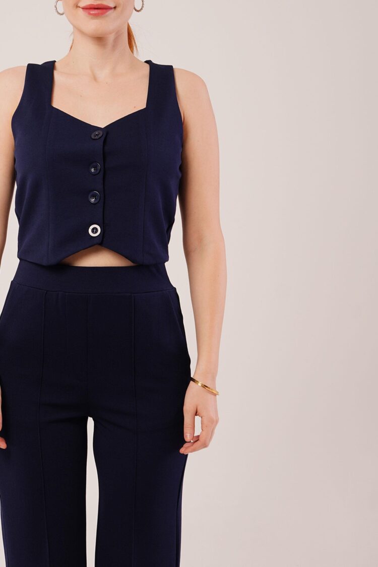 Thick Strap Buttoned Vest And Pants Navy Wholesale Suit
