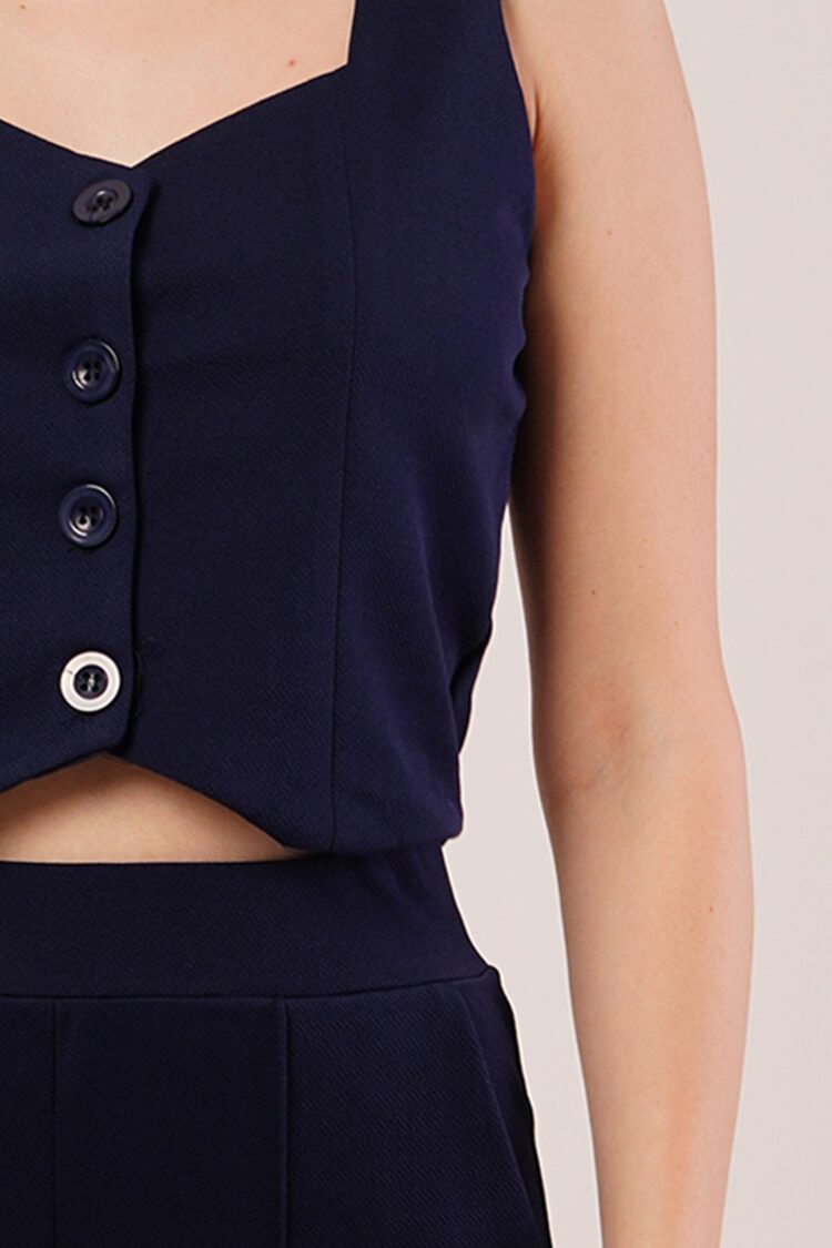 Thick Strap Buttoned Vest And Pants Navy Wholesale Suit