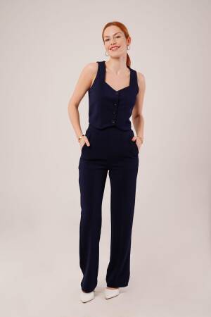 Thick Strap Buttoned Vest And Pants Navy Wholesale Suit - Lustrin - Globality Store - Women Clothes Wholesale Turkey