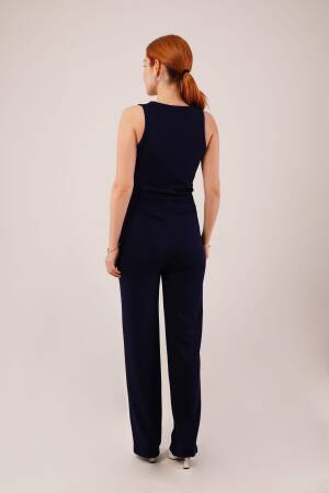 Thick Strap Buttoned Vest And Pants Navy Wholesale Suit - Lustrin - Globality Store - Women Clothes Wholesale Turkey