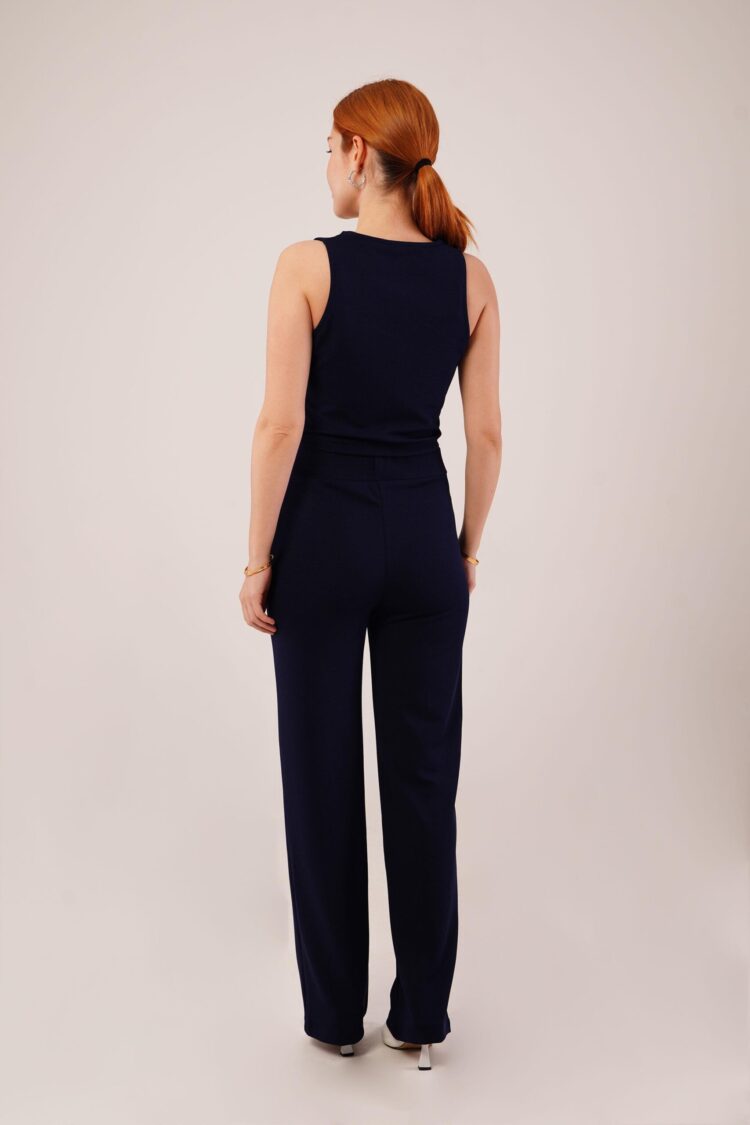 Thick Strap Buttoned Vest And Pants Navy Wholesale Suit