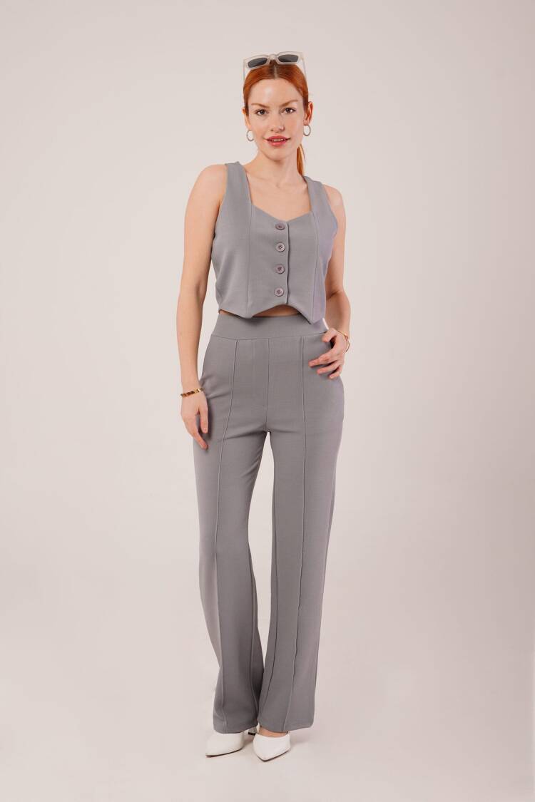 Thick Strap Buttoned Vest And PantsWholesale Suit - Lustrin - Globality Store - Women Clothes Wholesale Turkey
