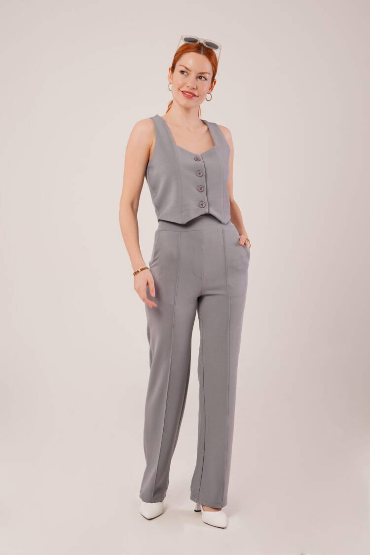 Thick Strap Buttoned Vest And PantsWholesale Suit