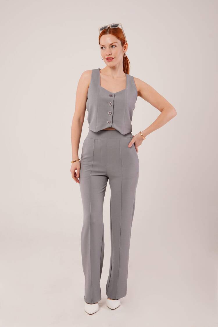 Thick Strap Buttoned Vest And PantsWholesale Suit