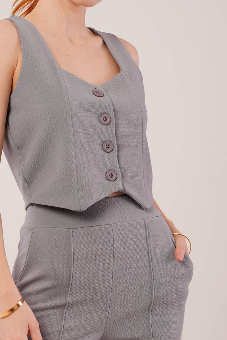Thick Strap Buttoned Vest And PantsWholesale Suit