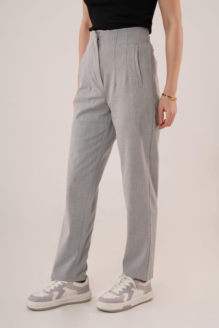 Double Collar Detailed Gray Pants - Lustrin - Globality Store - Women Clothes Wholesale Turkey