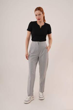 Double Collar Detailed Gray Pants - Lustrin - Globality Store - Women Clothes Wholesale Turkey