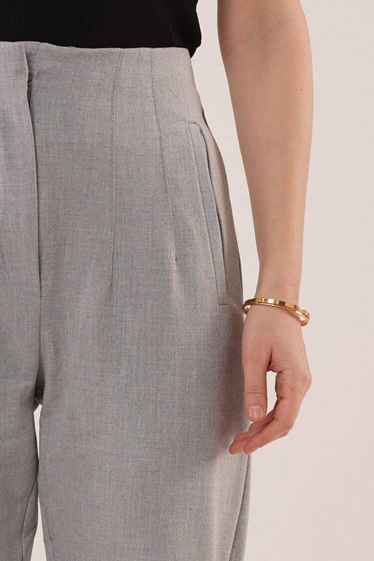 Double Collar Detailed Gray Pants