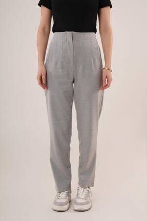 Double Collar Detailed Gray Pants - Lustrin - Globality Store - Women Clothes Wholesale Turkey