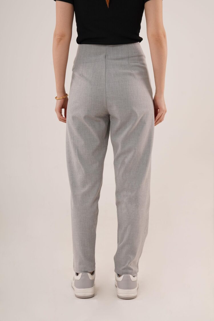 Double Collar Detailed Gray Pants