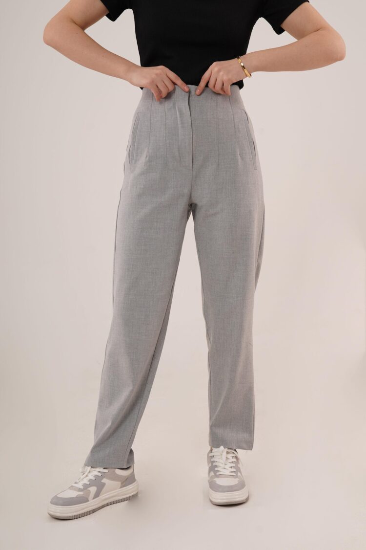 Double Collar Detailed Gray Pants