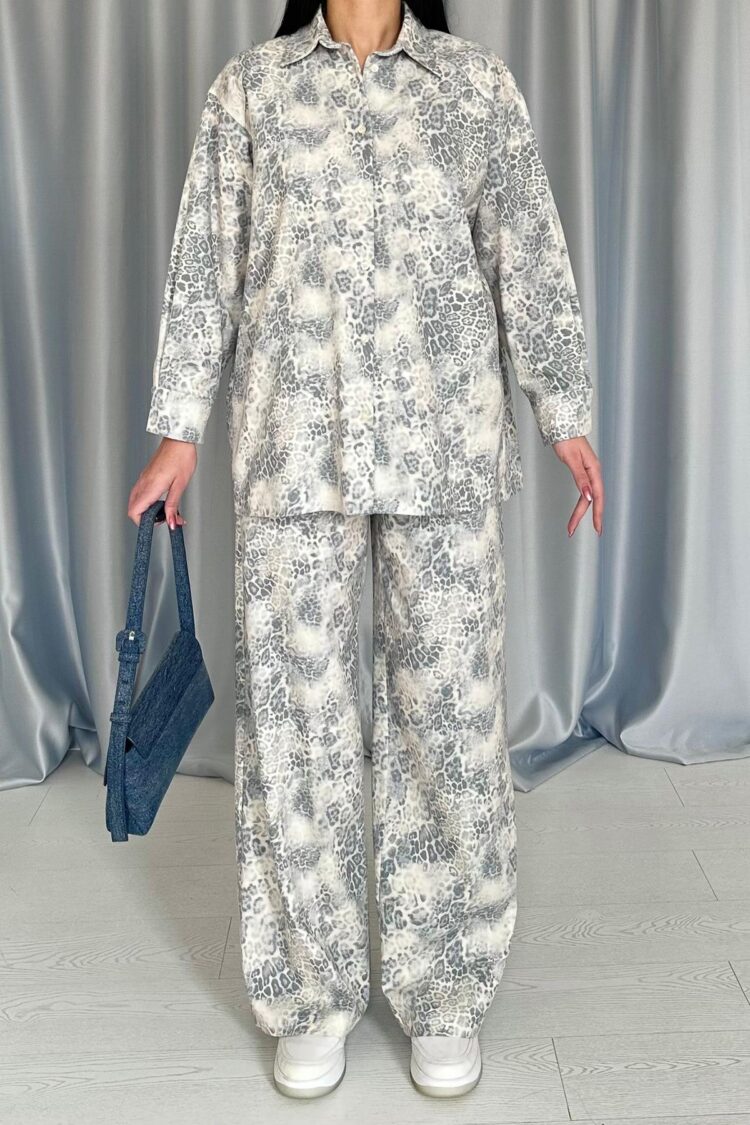 Leopard Print Jacket And Pants Linen Suit - Multicolor