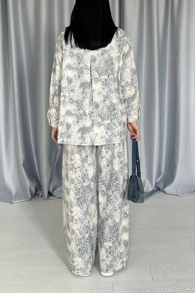 Leopard Print Jacket And Pants Linen Suit - Multicolor