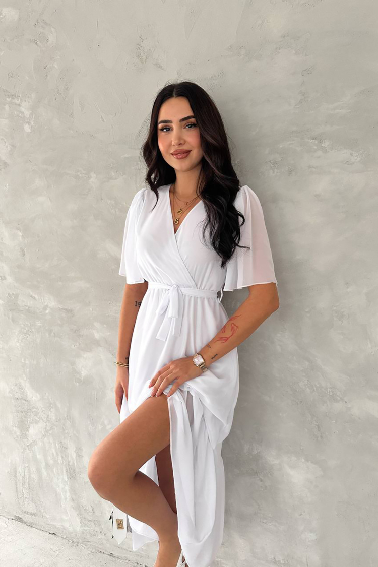 Double Collar Belted Chiffon Dress