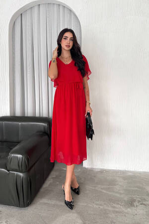 Belted Midi Chiffon Dress - Mode Roy - Globality Store - Women Clothes Wholesale Turkey