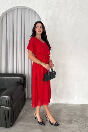 Belted Midi Chiffon Dress - Mode Roy - Globality Store - Women Clothes Wholesale Turkey