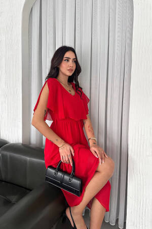 Belted Midi Chiffon Dress - Mode Roy - Globality Store - Women Clothes Wholesale Turkey