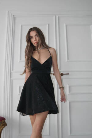 Back Detailed Glitter Mini Dress - Mode Roy - Globality Store - Women Clothes Wholesale Turkey