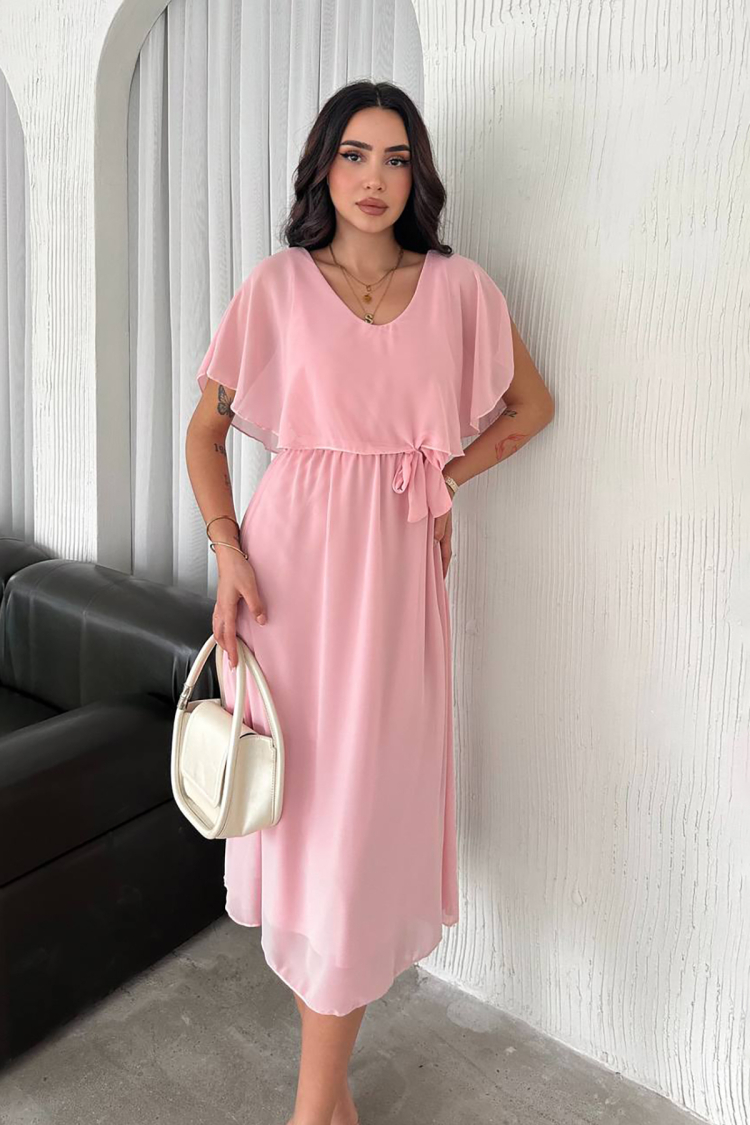 Belted Midi Chiffon Dress