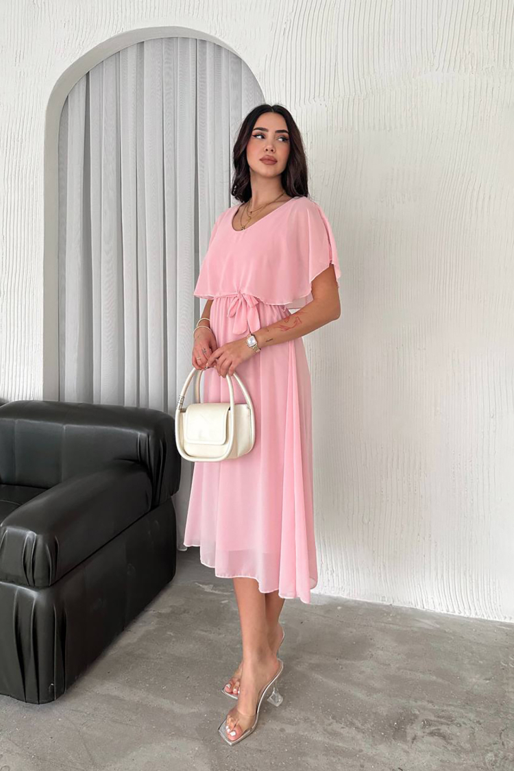 Belted Midi Chiffon Dress