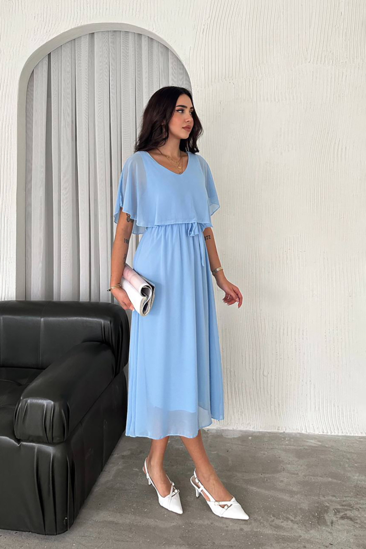 Belted Midi Chiffon Dress