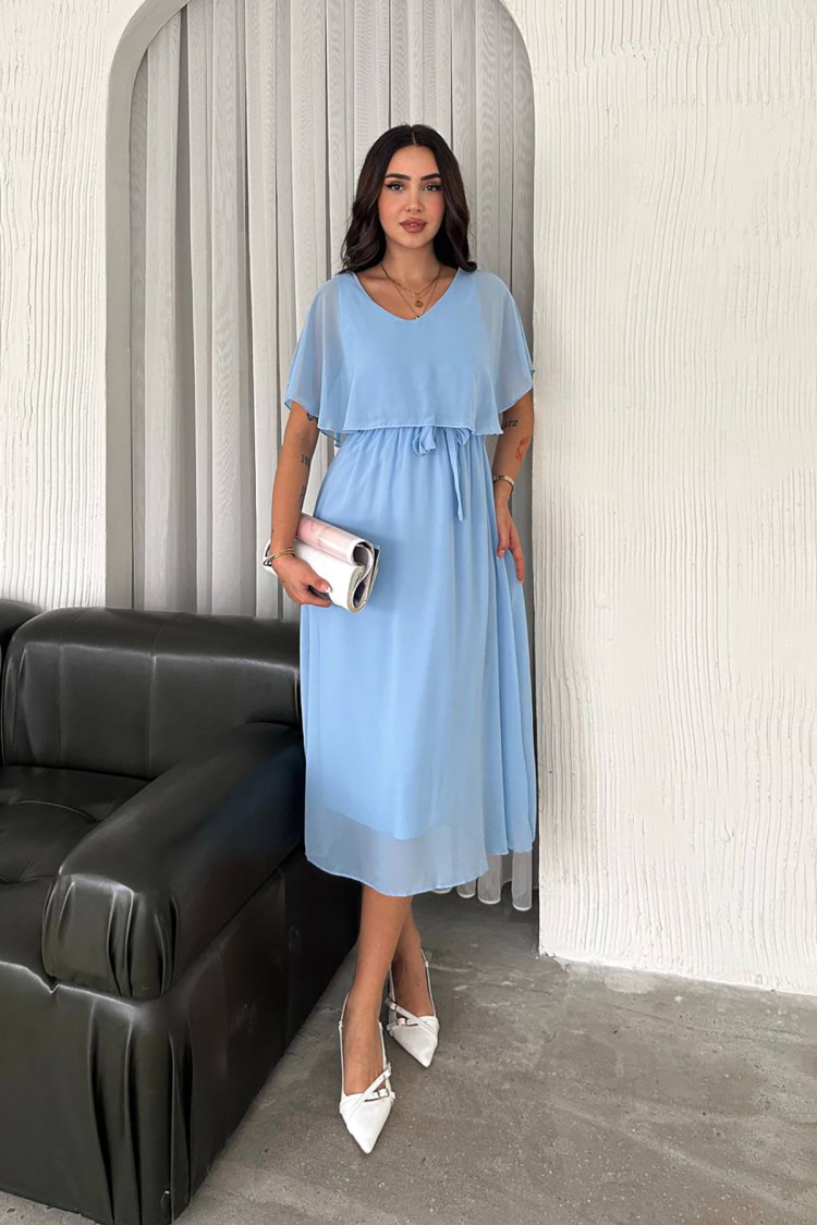 Belted Midi Chiffon Dress