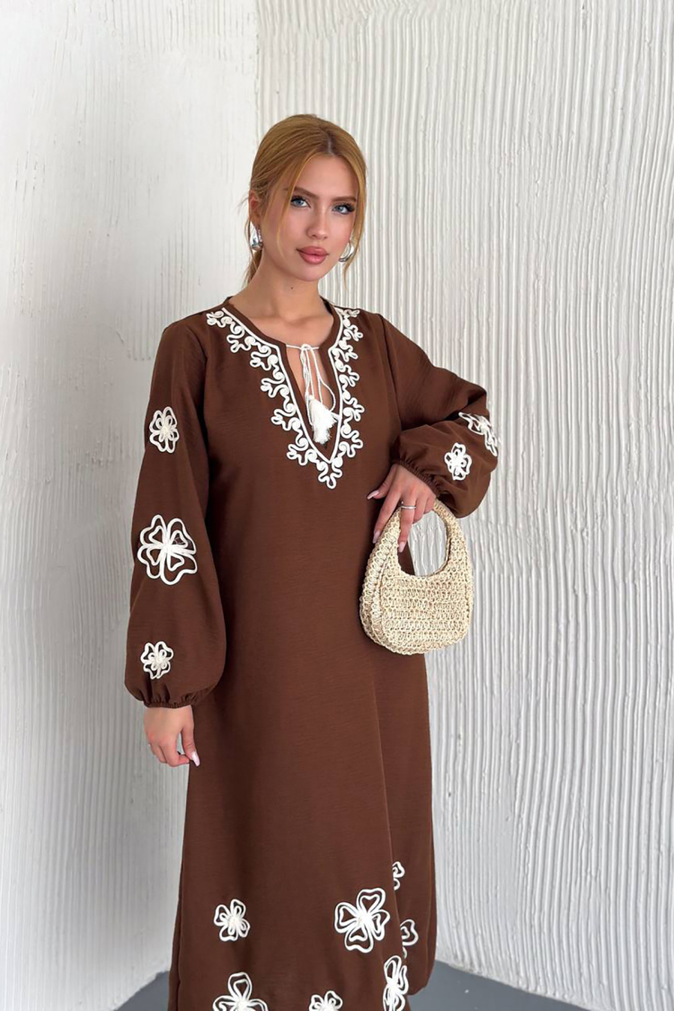 Summer Embroidered Linen Dress - Mode Roy - Globality Store - Women Clothes Wholesale Turkey