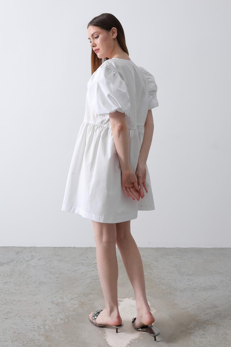 Balloon Sleeve Ribbon Detailed Dress -